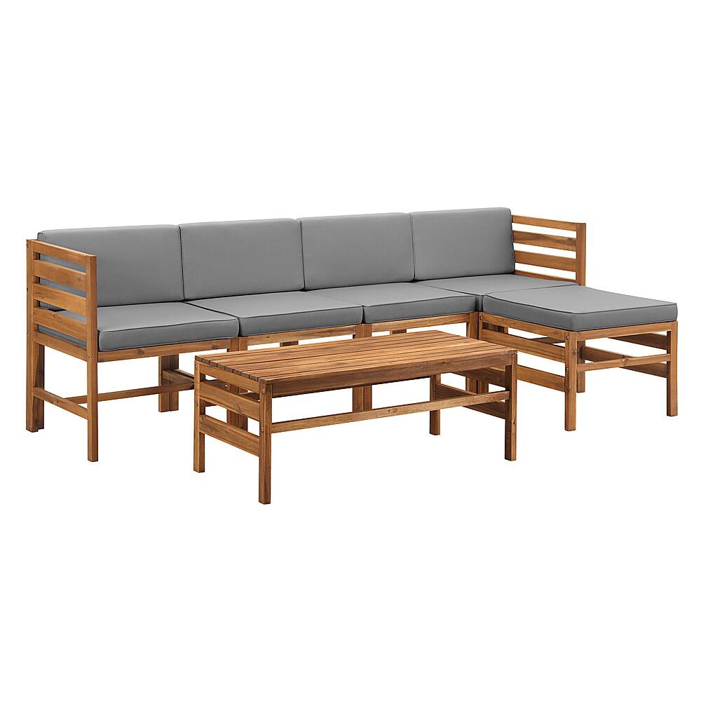 Left View: Walker Edison - Modern Modular Acacia Wood Patio Set of 6 - Brown