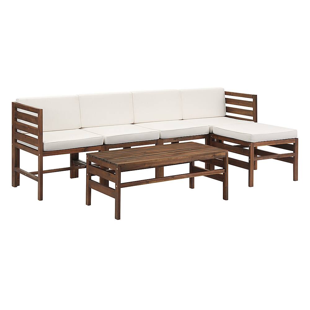 Left View: Walker Edison - Modern Modular Acacia Wood Patio Set of 6 - Dark Brown