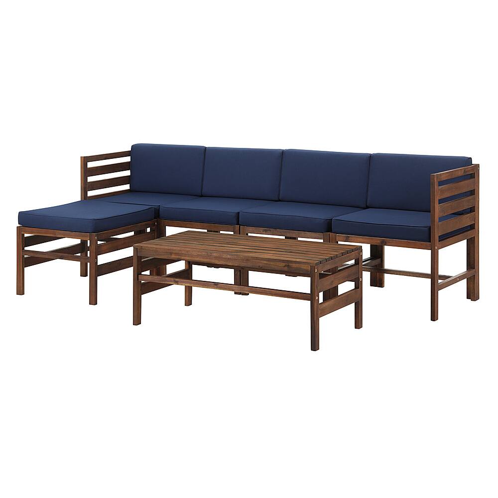 Angle View: Walker Edison - Modern Modular Acacia Wood Patio Set of 6 - Dark Brown/Navy Blue