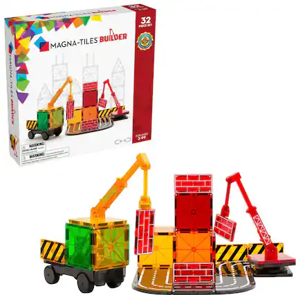 Front. Magna-Tiles - Builder 32-Piece Magnetic Construction Set, The Original Magnetic Building Brand.