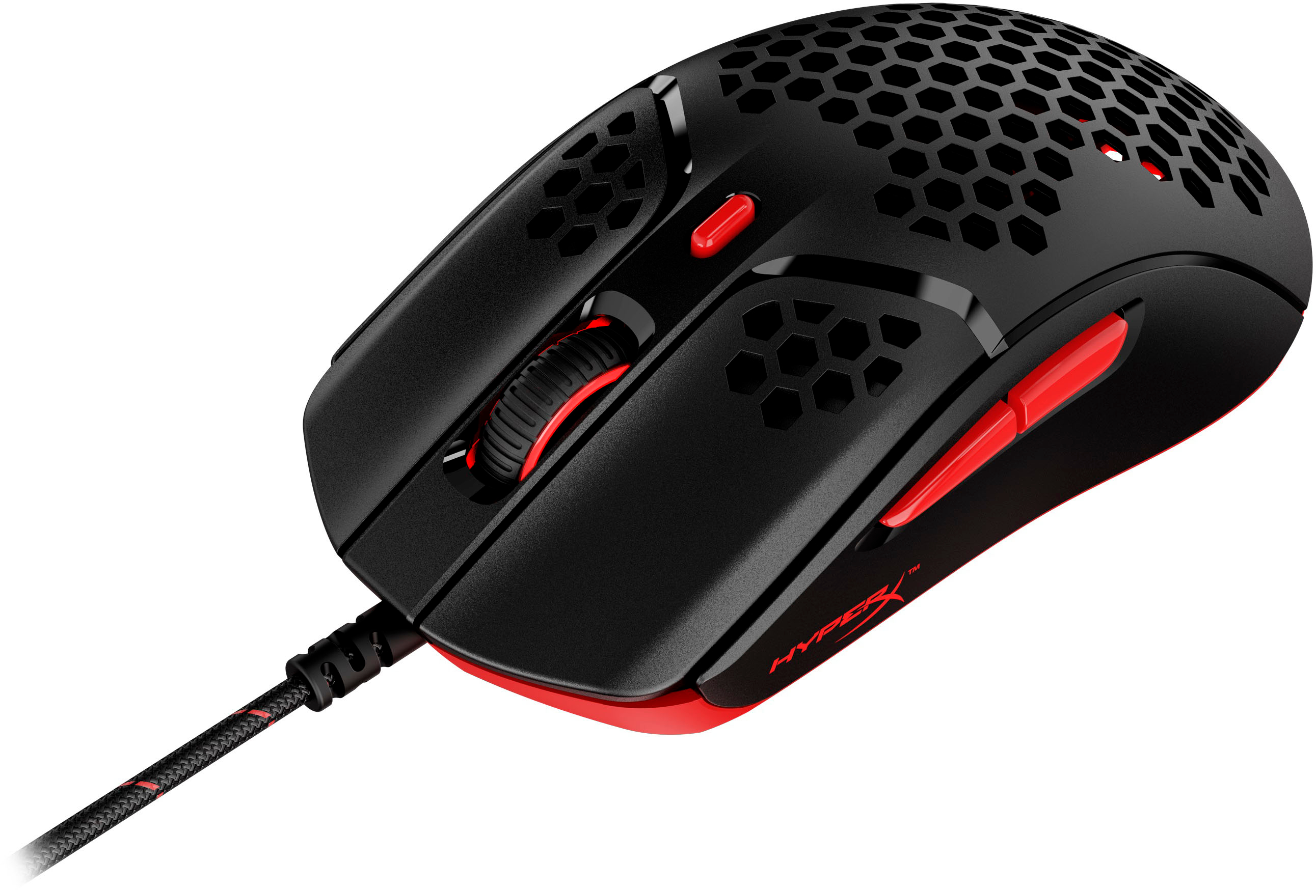 Back View: HyperX - Pulsefire Haste Lightweight Wired Optical Gaming Right-handed Mouse with RGB Lighting - Black and red