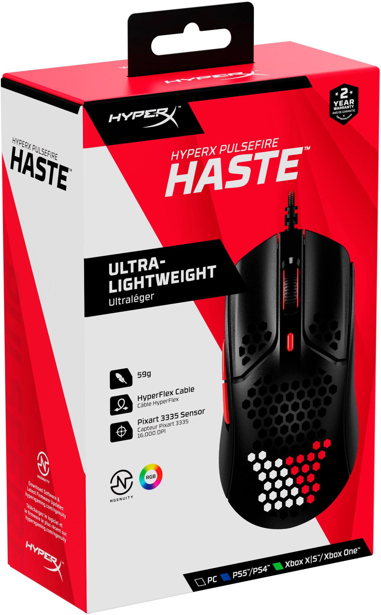 Alt View 17. HyperX - Pulsefire Haste Lightweight Wired Optical Gaming Mouse with RGB Lighting - Black/Red.