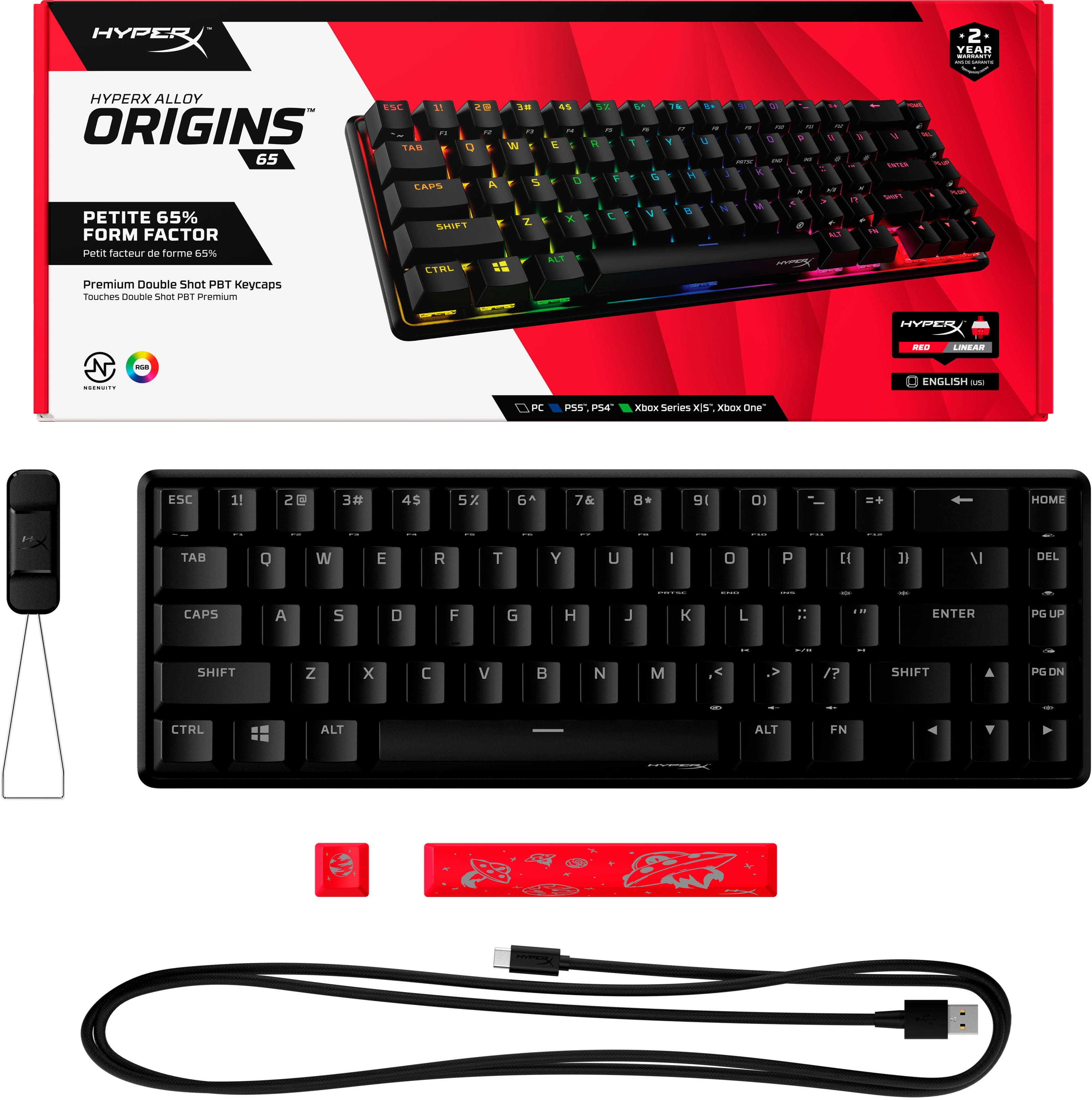 Alt View 16. HyperX - Alloy Origins 65% Compact Wired Mechanical Aqua Tactile Switch Gaming Keyboard with RGB Lighting - Black.