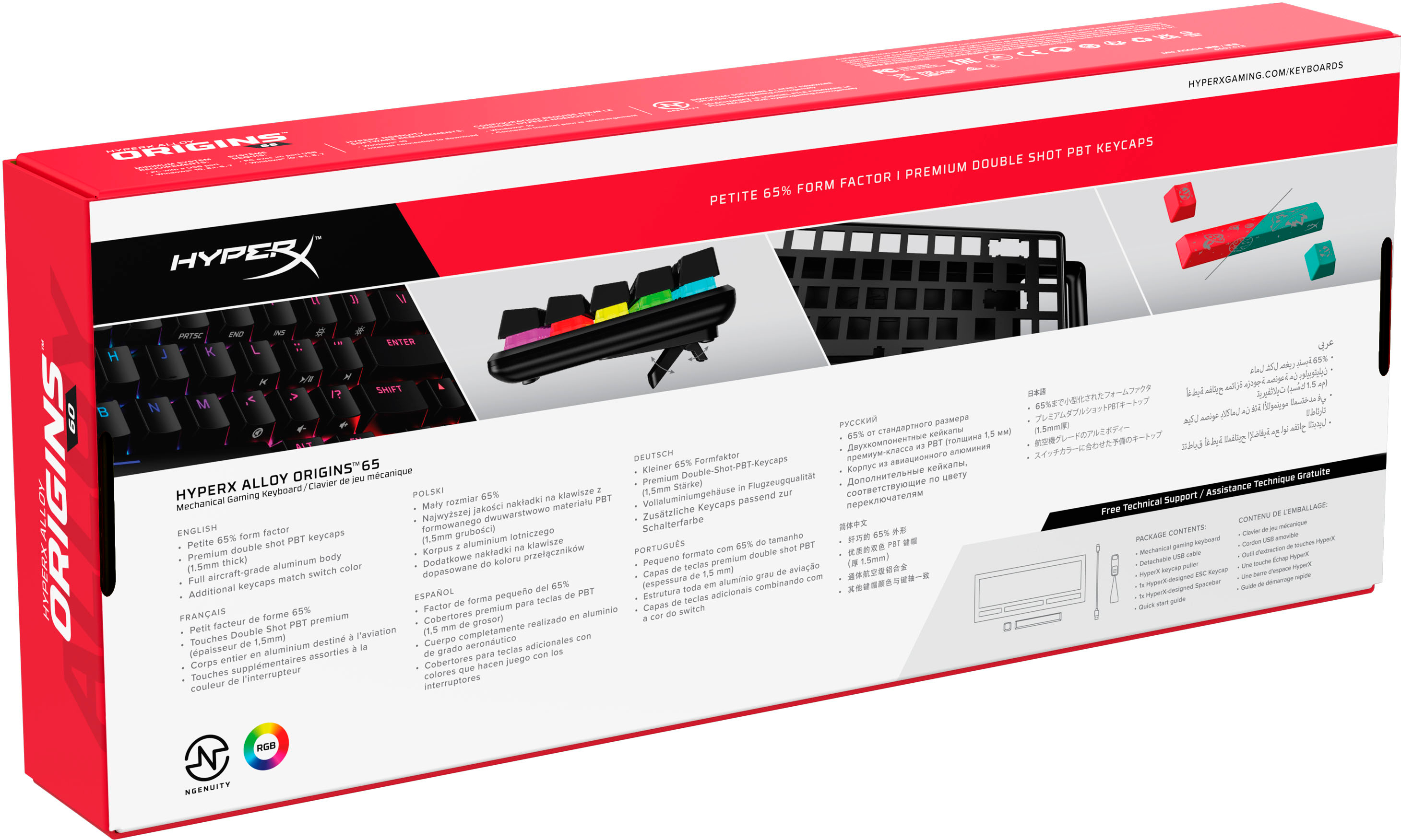 Teclado Gamer HyperX Alloy Origins 65, Compacto, Switches Red, RGB, USB-C