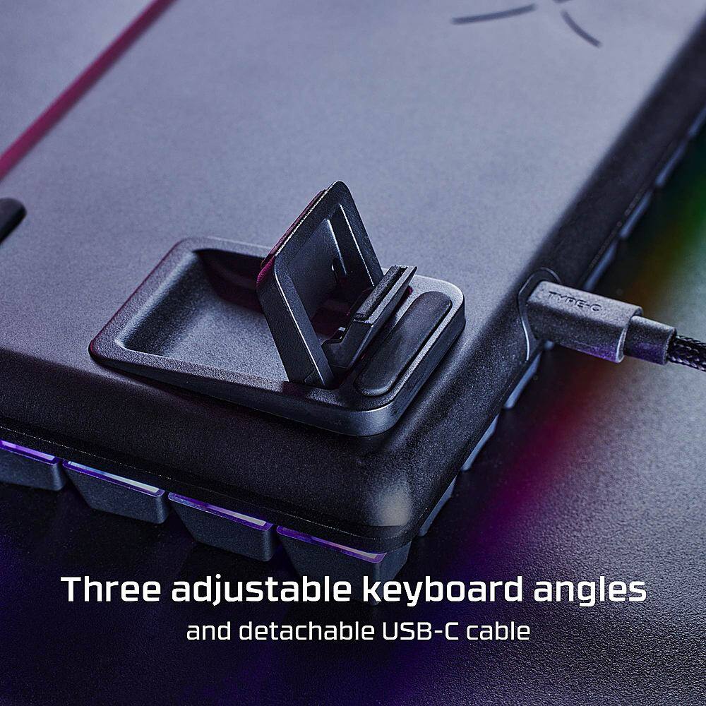 Three adjustable keyboard angles and detachable USB-C cable.