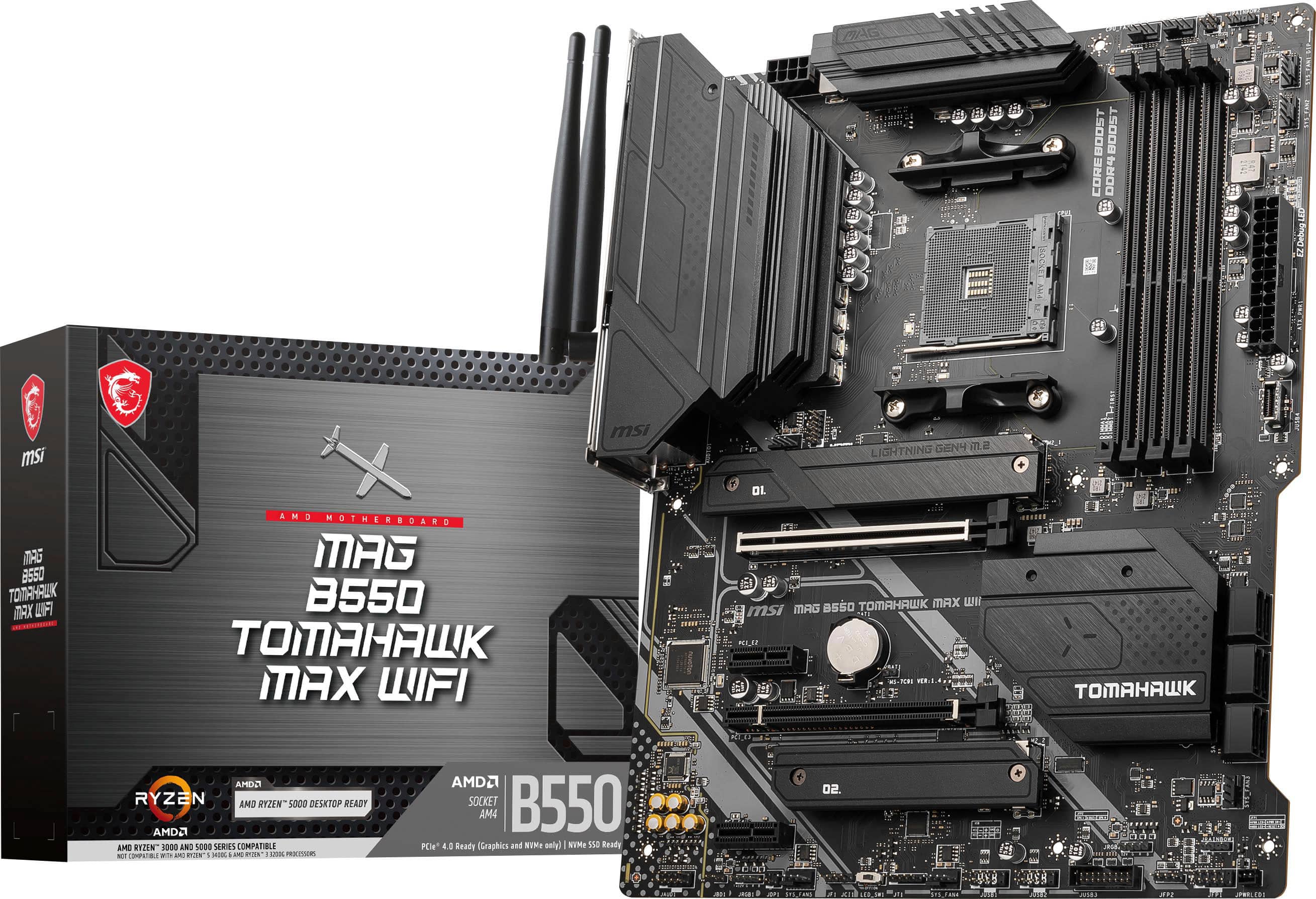MSI - B550 TOMAHAWK MAX WIFI (Socket AM4) AMD B550 ATX DDR4 Wi-Fi 6E Motherboard - Black - Front_Zoom