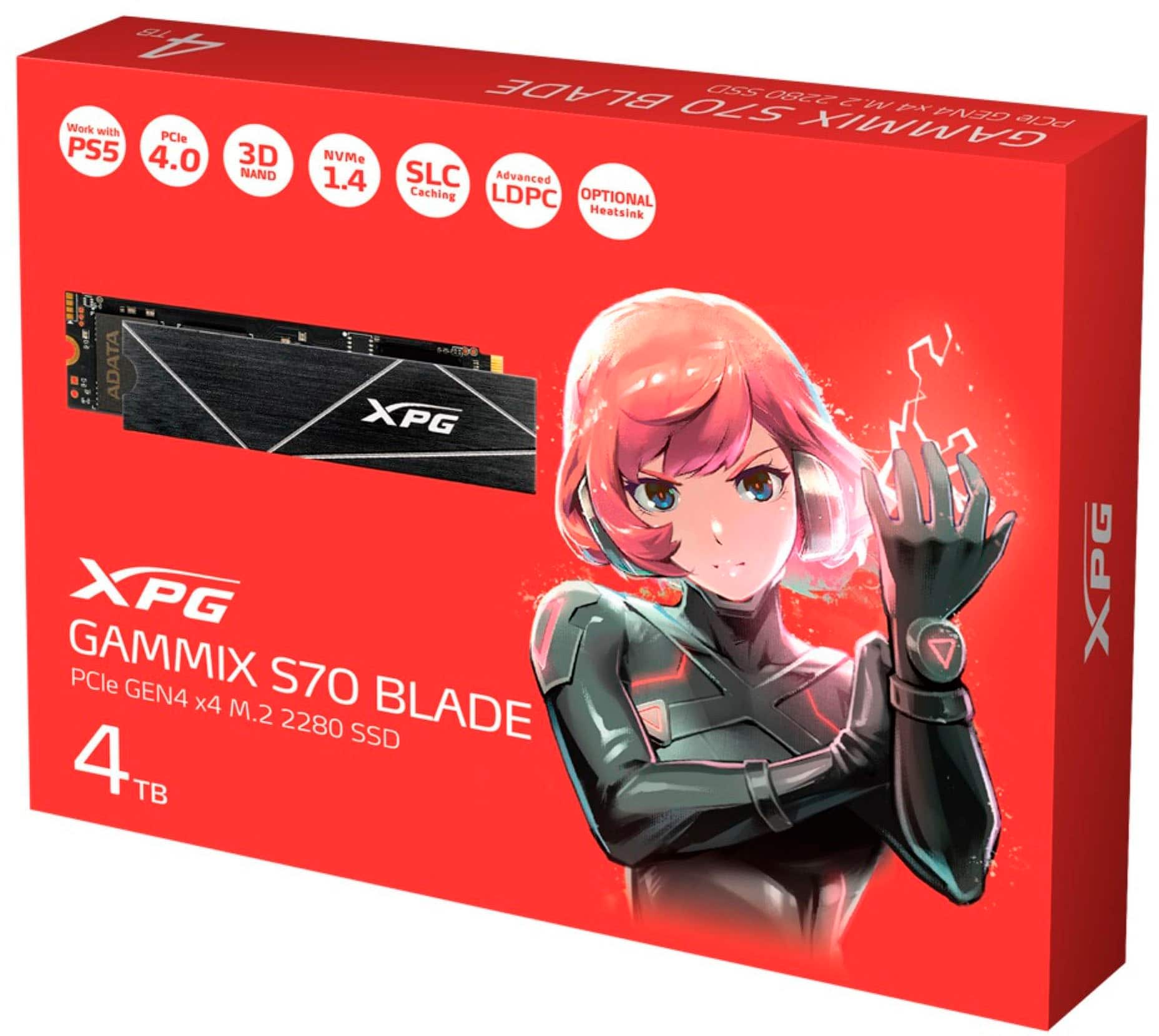 XPG 4TB GAMMIX S70 Blade PCIe Gen4 M.2 2280 Internal Gaming SSD Up to 7,400  MB/s - Works with Playstation 5/ PS5 (AGAMMIXS70B-4T-CS)