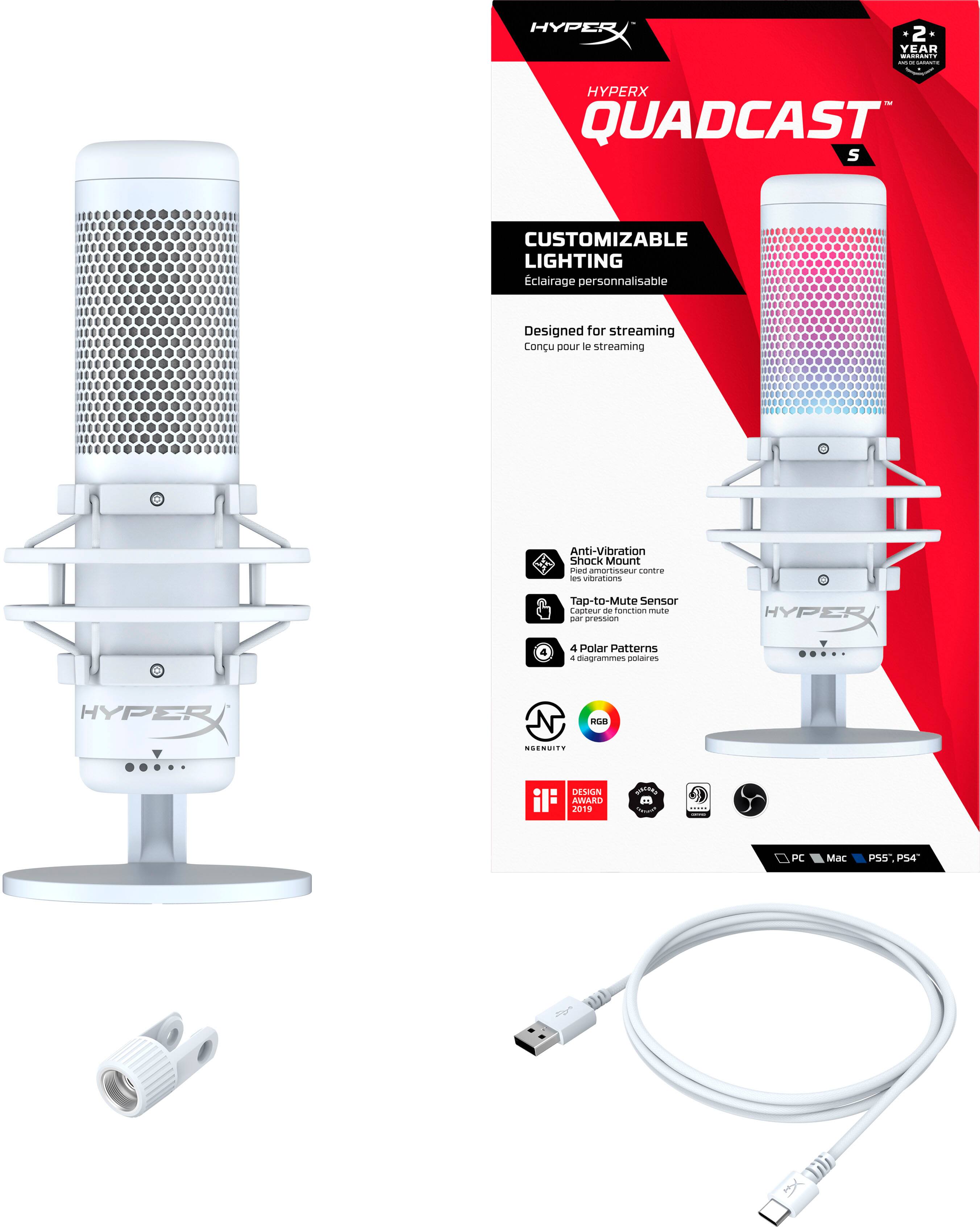 Alt View 15. HyperX - QuadCast S Wired Multi-Pattern USB Electret Condenser Microphone - White.