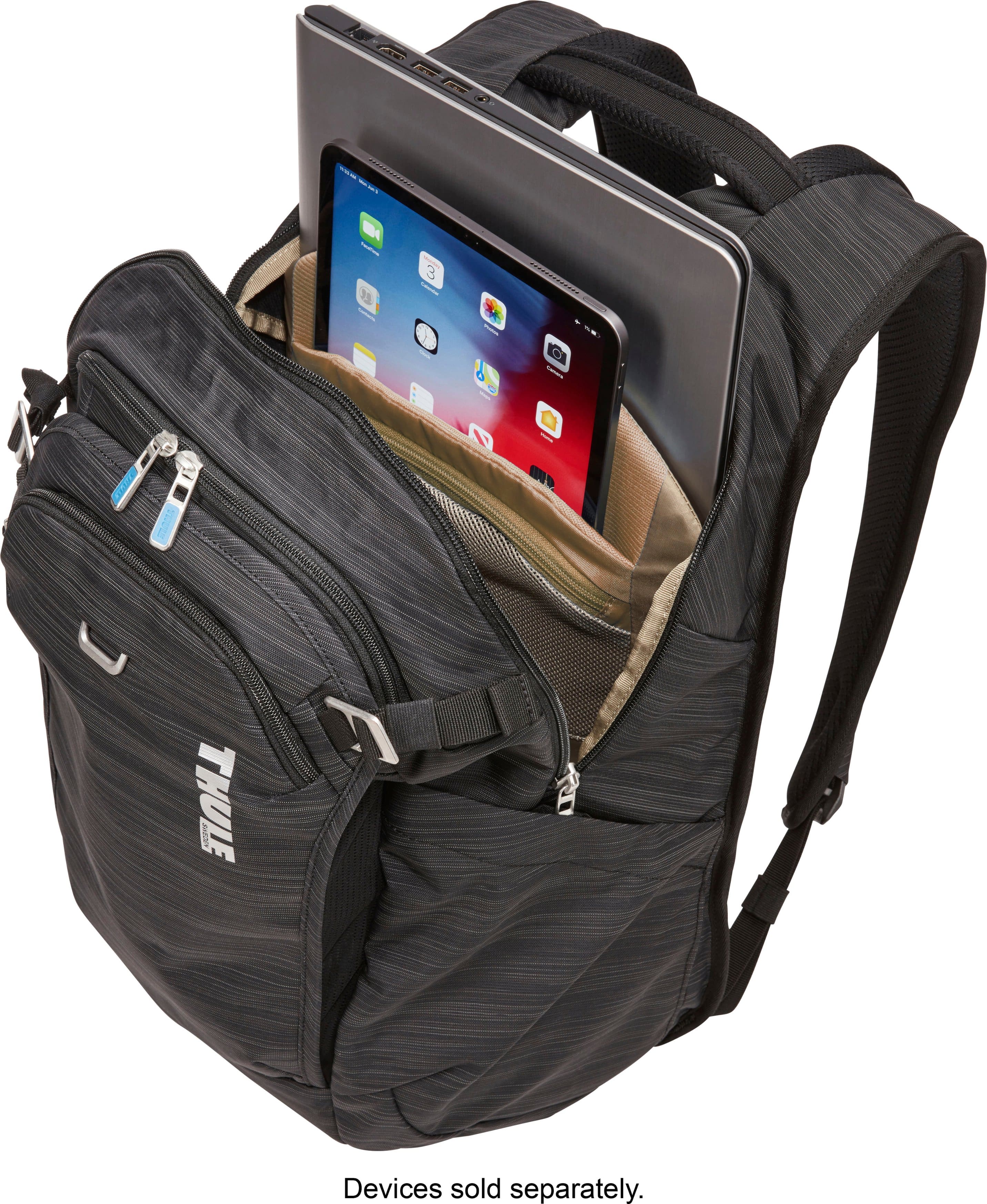 Protect a laptop up to 15.6" in the elevated, padded pocket. Protect a tablet up to 10.5" in the dedicated soft-lined pocket.