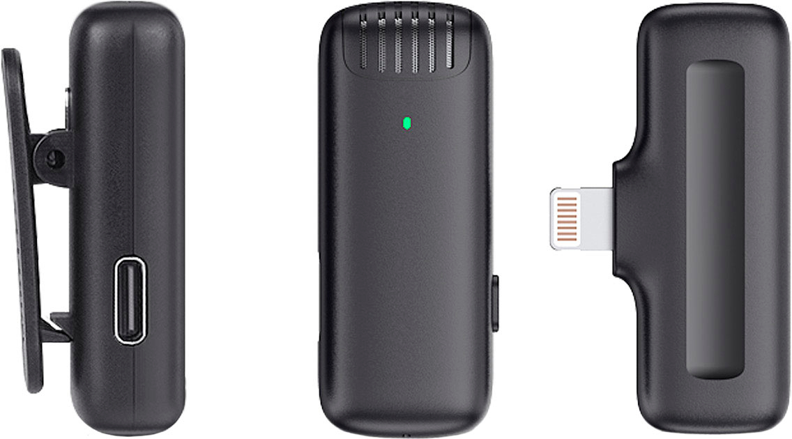 Left View: Aluratek - Wireless Vlogging Lapel Microphone with Charging Case for Lightning Connector