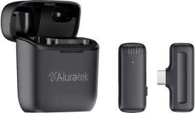 Aluratek - Wireless Vlogging Lapel Microphone with Charging Case for USB-C Connector - Front_Zoom