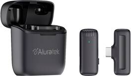 Aluratek - Wireless Vlogging Lapel Microphone with Charging Case for USB-C Connector - Black