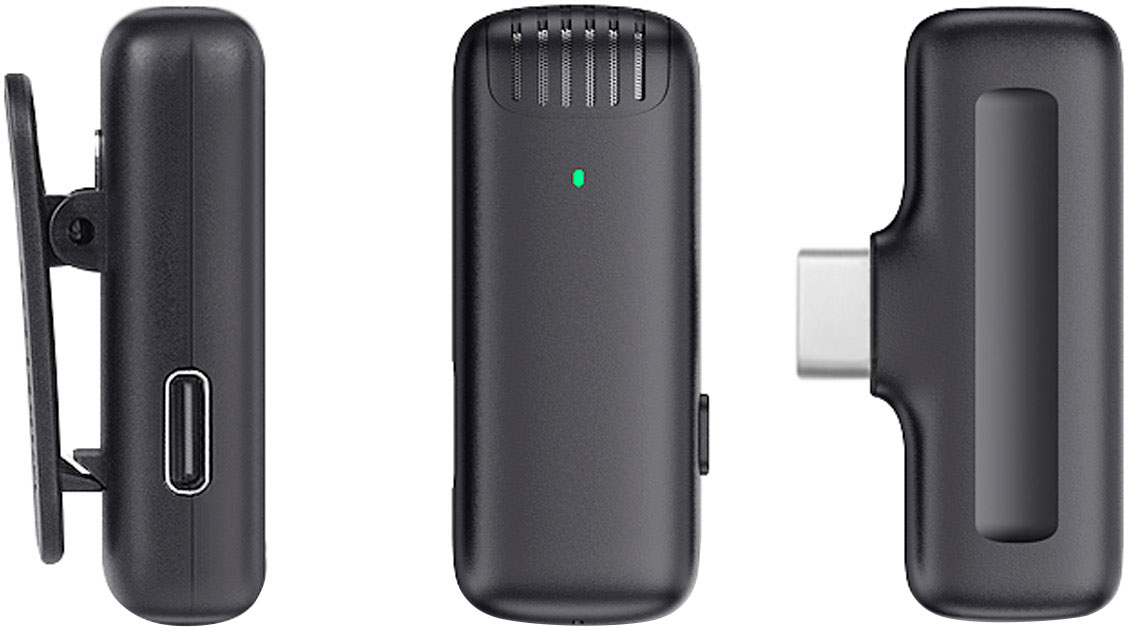 Left View: Aluratek - Wireless Vlogging Lapel Microphone with Charging Case for USB-C Connector