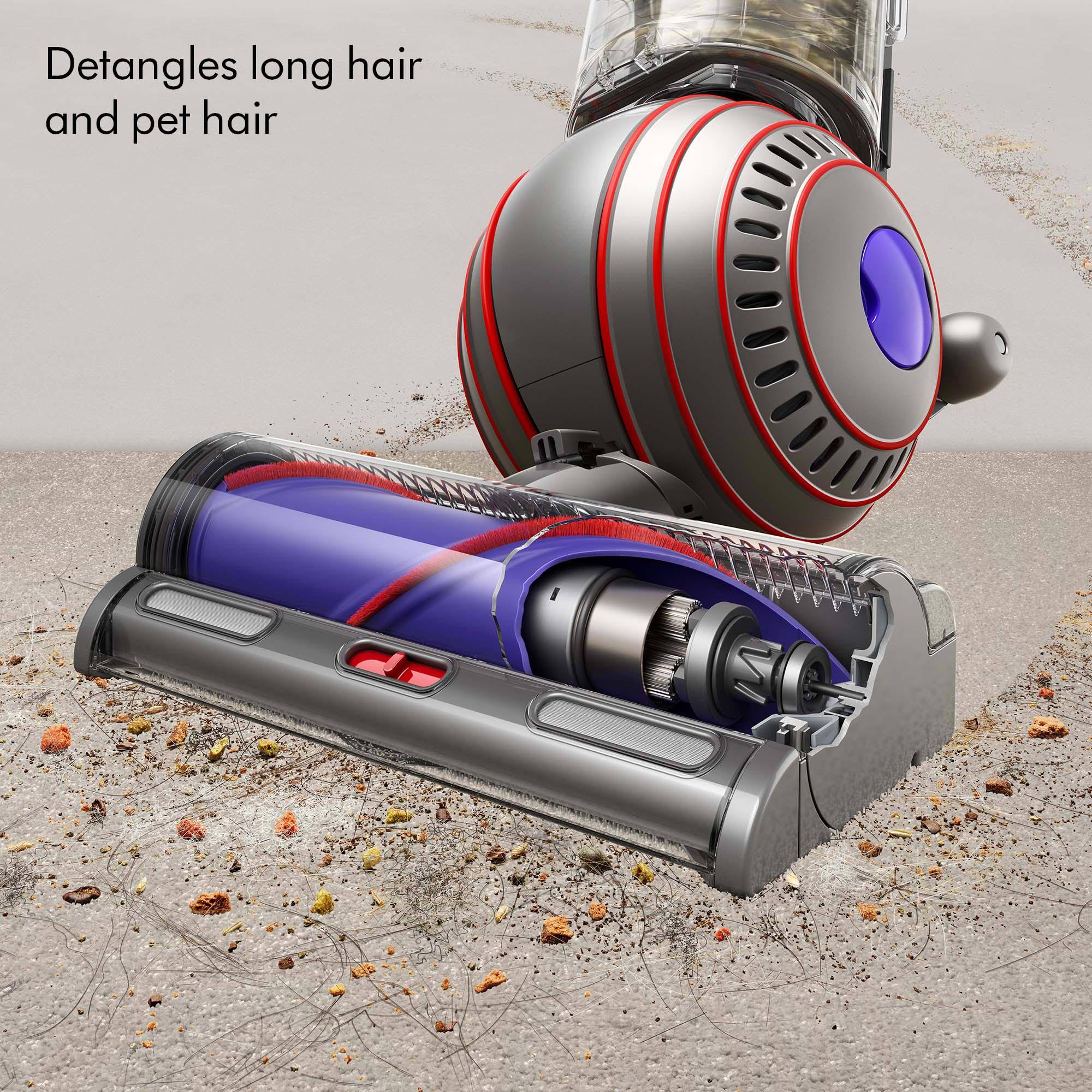 The image features a hair dryer and a vacuum cleaner, both of which are designed to detangle long hair and pet hair. The hair dryer is positioned on the left side of the image, while the vacuum cleaner is on the right side. The vacuum cleaner is also described as a "hair vacuum," which further emphasizes its purpose of detangling hair and pet hair.