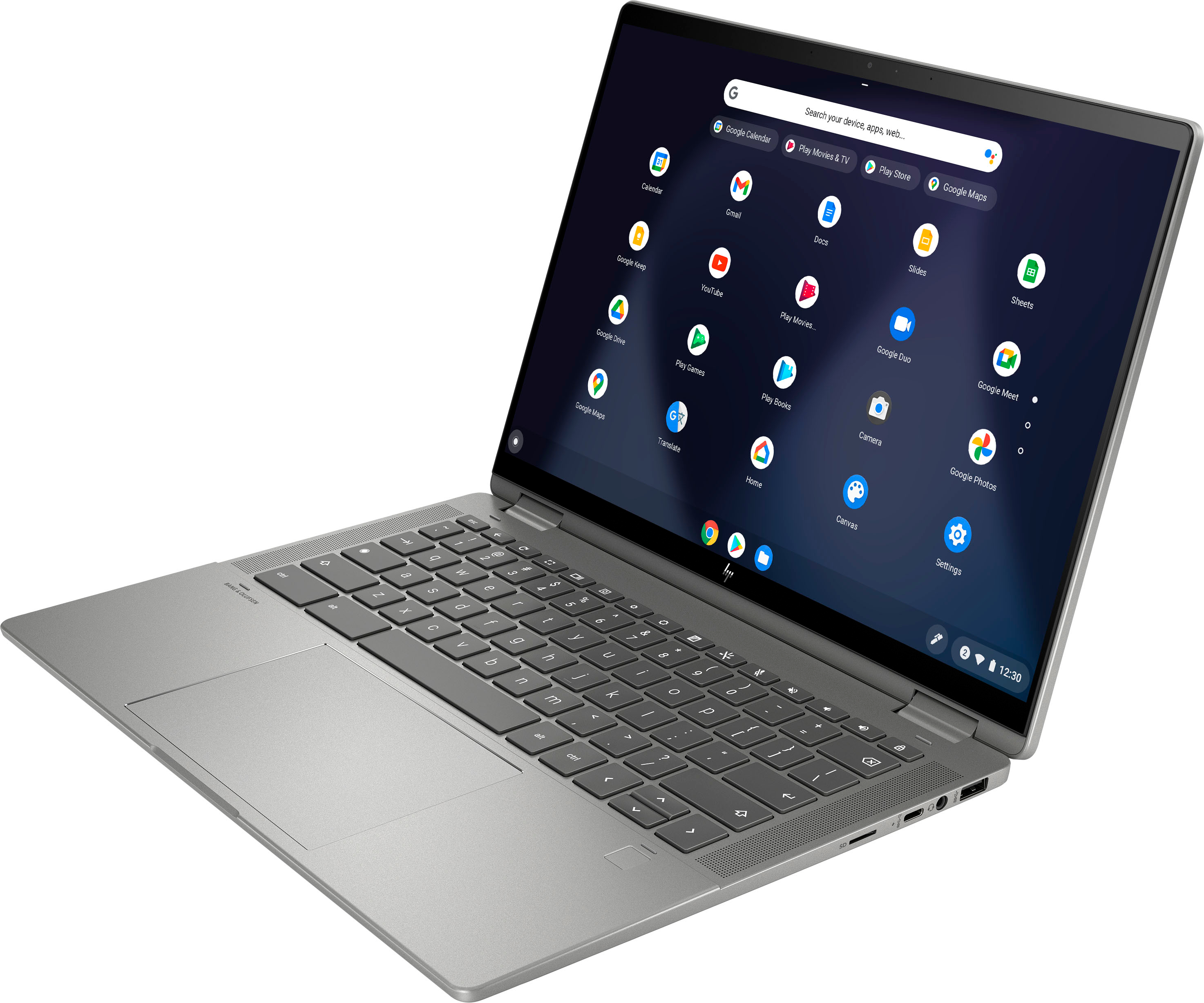 Left View: HP - 2-in-1 14" Touch-Screen Chromebook - Intel Celeron - 4GB Memory - 64GB eMMC - Natural Silver