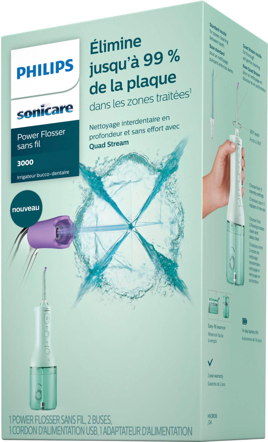 Alt View 26. Philips Sonicare - Power Flosser 3000 Cordless - Mint.
