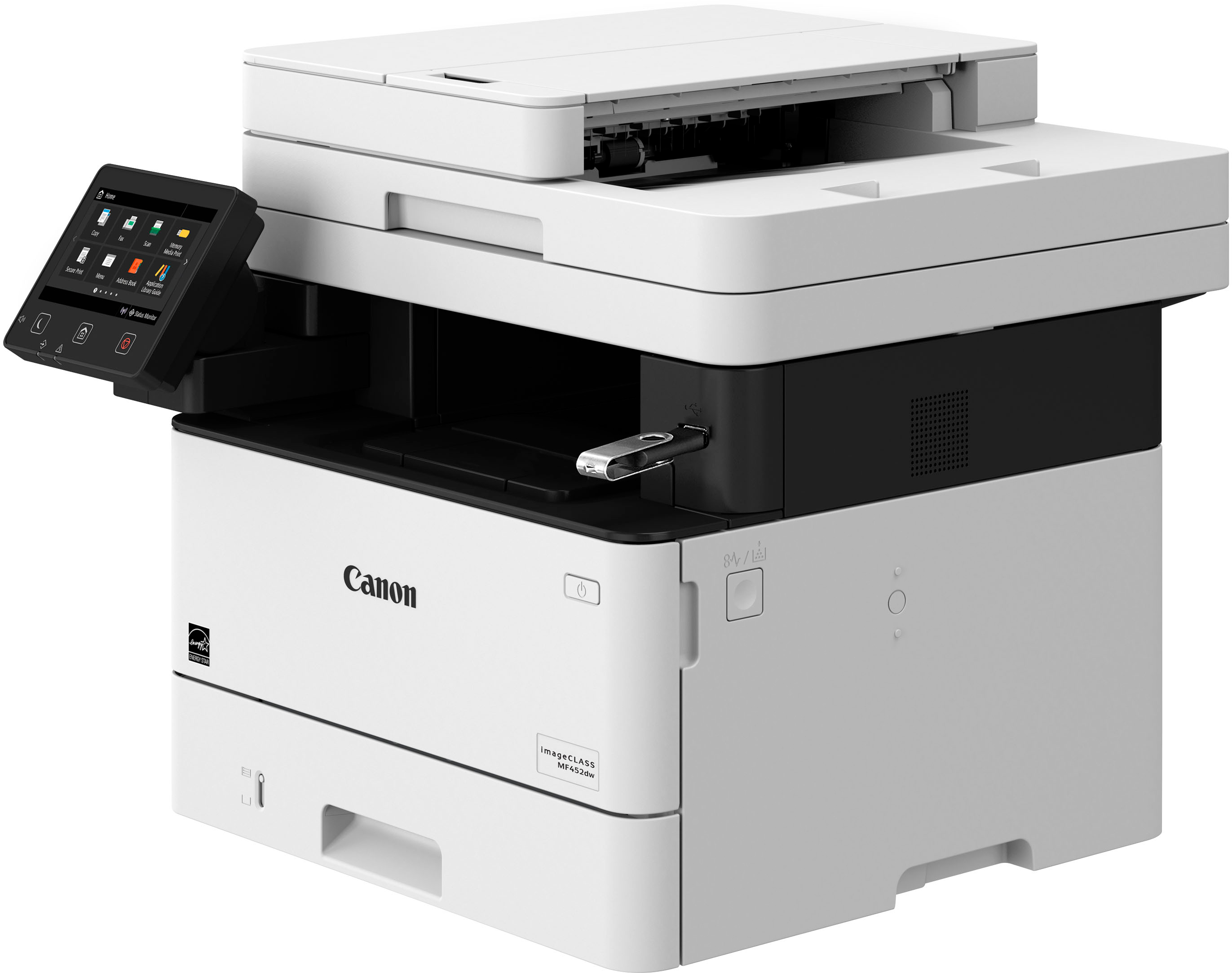 Angle View: Canon - imageCLASS MF452dw Wireless Black-and-White All-In-One Laser Printer with Fax - White