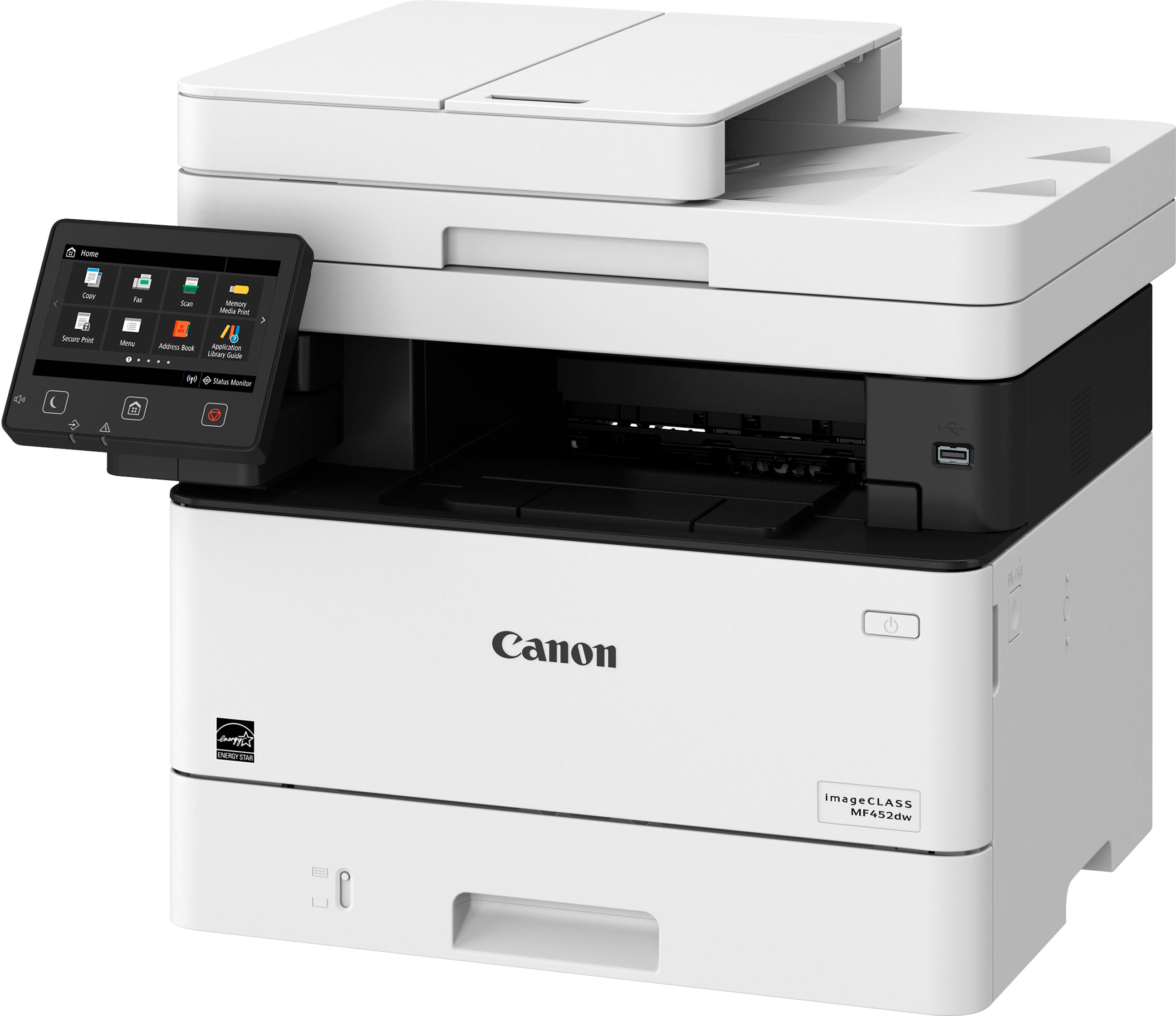 Left View: Canon - imageCLASS MF452dw Wireless Black-and-White All-In-One Laser Printer with Fax - White