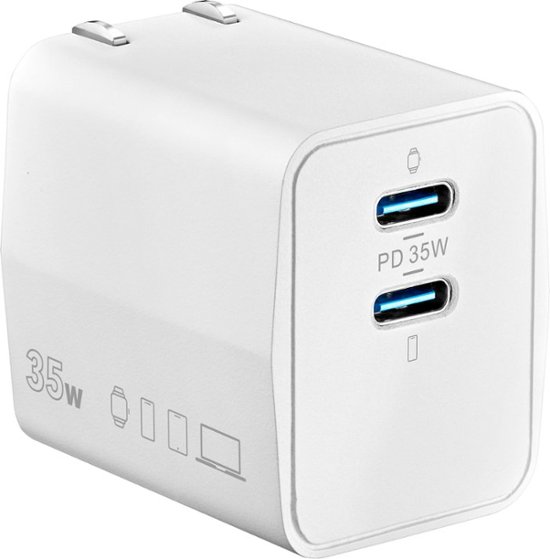 Insignia 35W Dual Port USB-C Compact Wall Charger for Apple Mobile Devices - White - Each