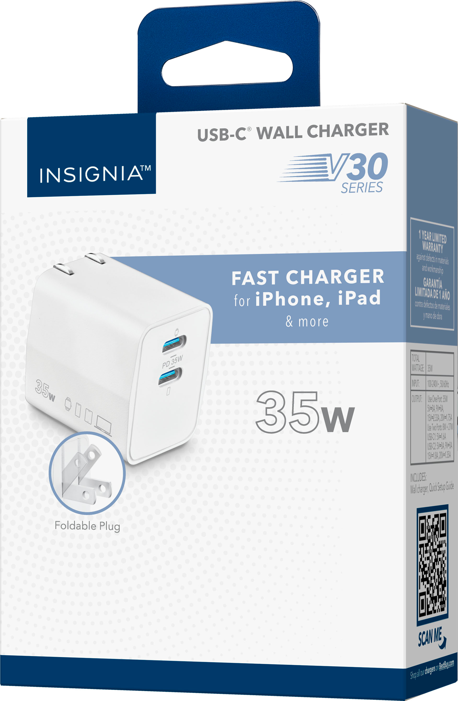 Insignia 35W Dual Port USB-C Compact Wall Charger for Apple Mobile Devices - White - Each