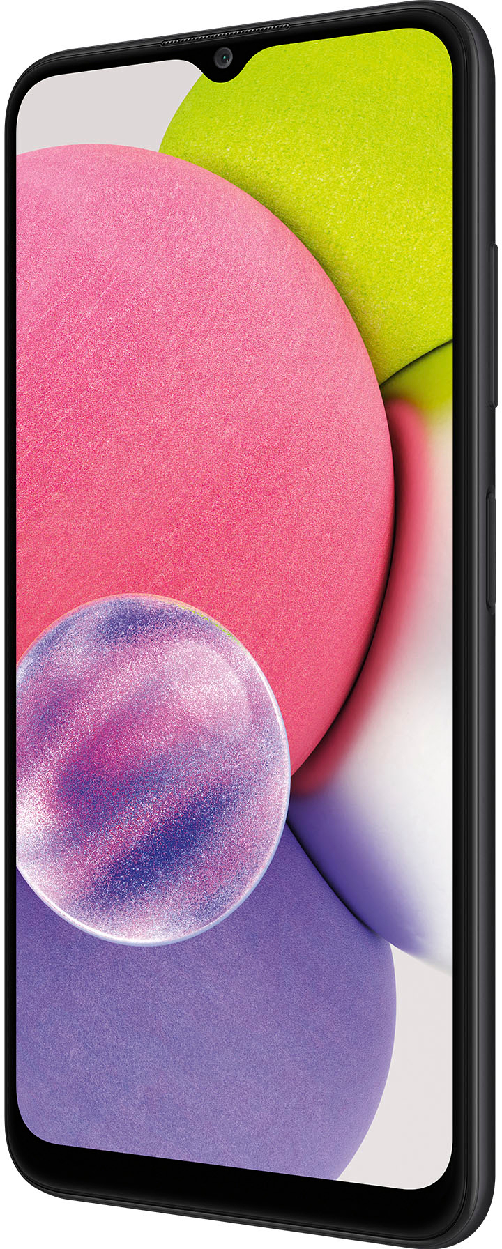 Left View: Boost Mobile Samsung A03, 32GB, Black- Prepaid Smartphone