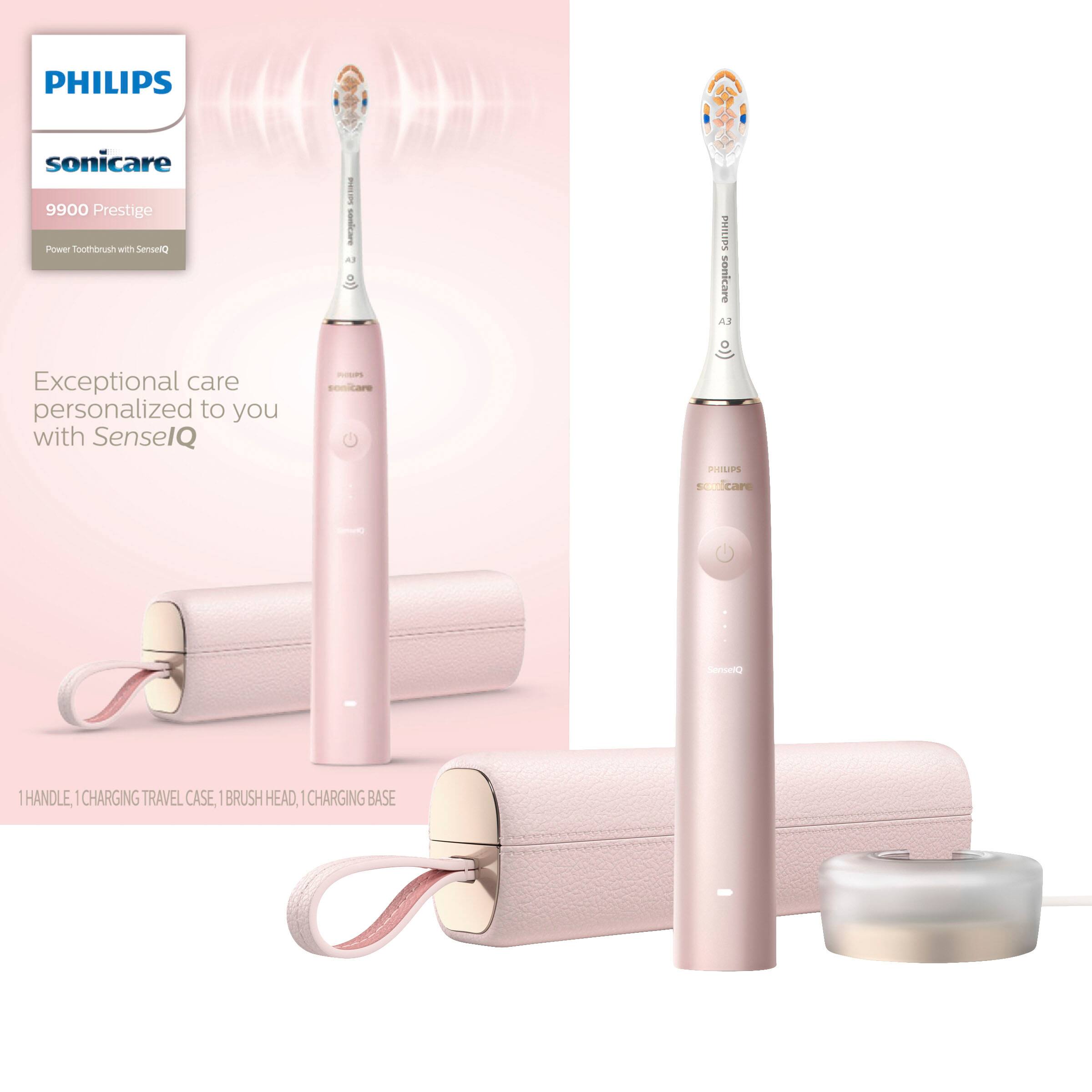 Left. Philips Sonicare - 9900 Prestige Rechargeable Electric Toothbrush with SenseIQ - Pink.