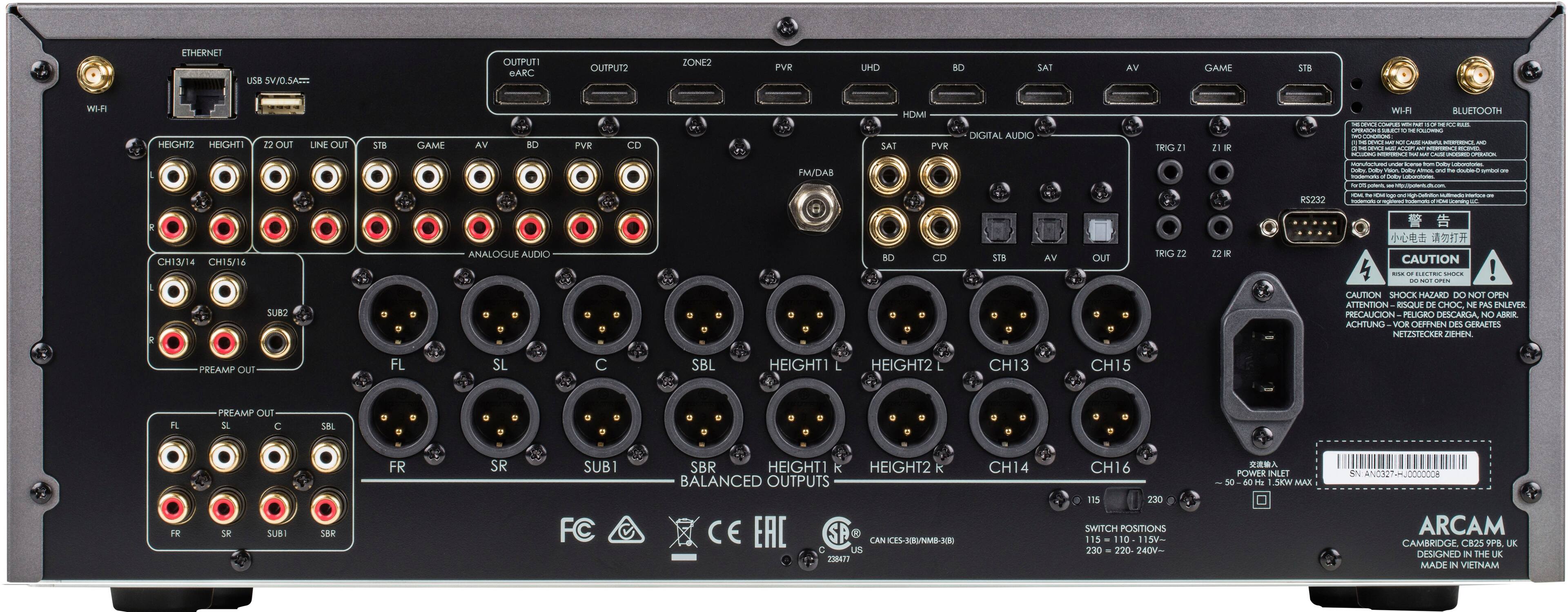 Back. Arcam - AV41 9.1.6-Ch. With Google Cast 8K Ultra HD HDR Compatible A/V Home Theater Preamplifier Processor - Gray.