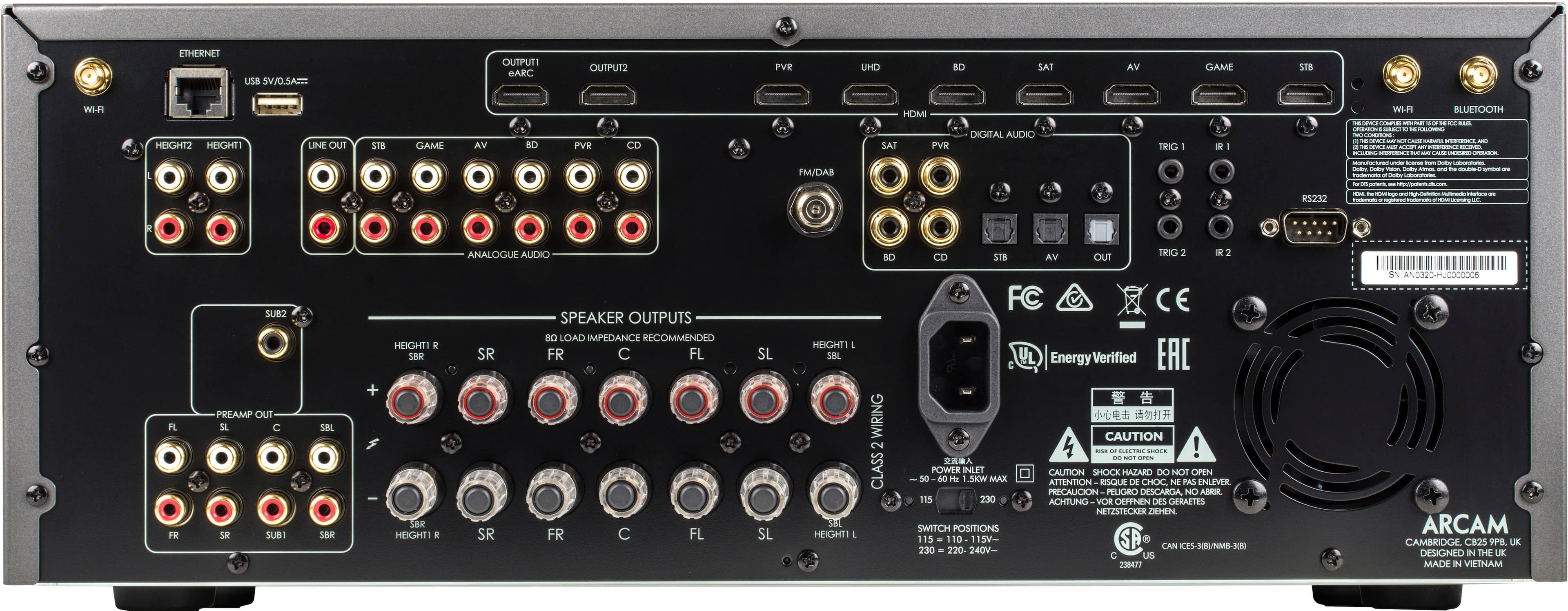 Back. Arcam - AVR11 595W 7.1 Ch. Bluetooth capable With Google Cast and 8K Ultra HD HDR Compatible A/V Home Theater Receiver - Gray.