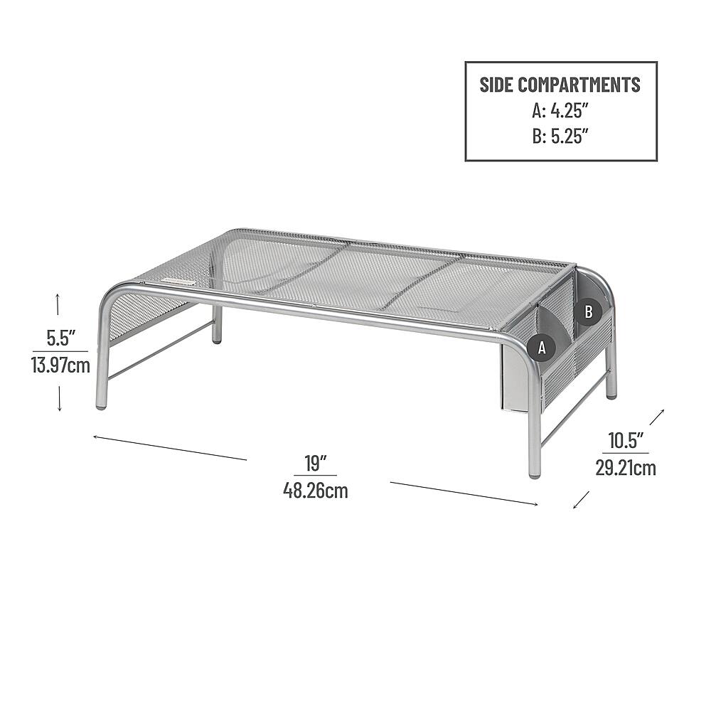 Left View: Mind Reader - Monitor Stand, Ventilated Laptop Riser, Desktop Organizer, Storage, Metal Mesh, 19"L x 10.5"W x 5.5"H - Silver