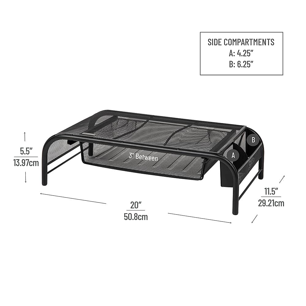 Left View: Mind Reader - Monitor Stand, Ventilated Laptop Riser, Paper Tray, Storage, Office, Metal Mesh, 20"L x 11.5"W x 5.5"H - Black