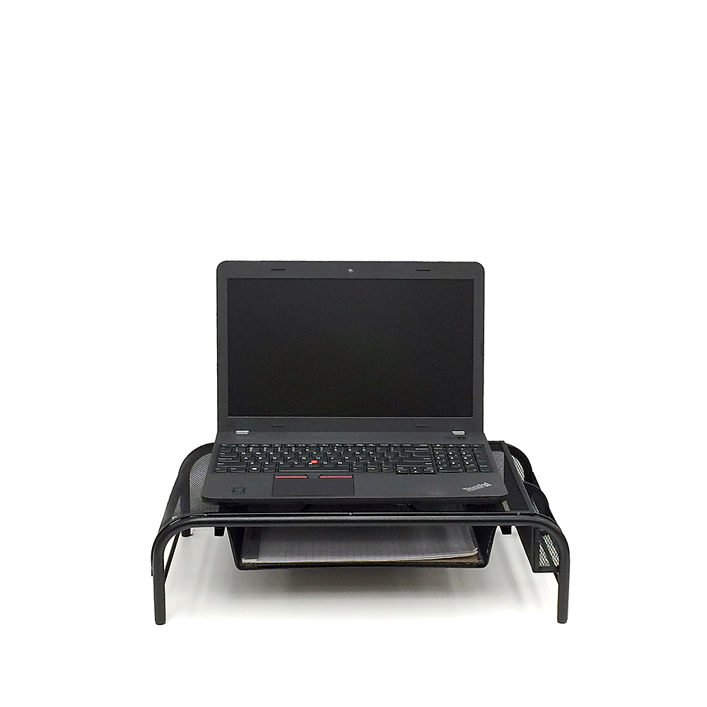 Left View: Mind Reader - Mesh Monitor Stand with Drawer - Black