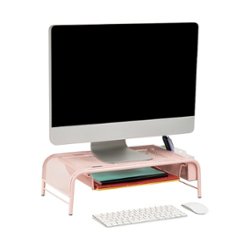 Mind Reader - Mesh Monitor Stand with Drawer - Silver - Front_Zoom