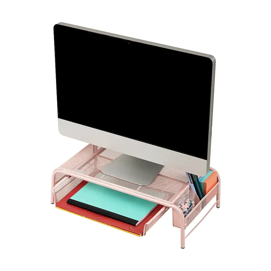 Alt View 39. Mind Reader - Monitor Stand, Ventilated Laptop Riser, Paper Tray, Storage, Office, Metal Mesh, 20"L x 11.5"W x 5.5"H - Pink.
