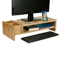 Mind Reader Monitor Stand Organizer, 6 Compartments, Office, Desk, Laptop, Eco Friendly Bamboo Brown - Brown - Front_Zoom