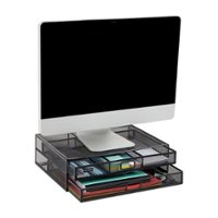 Mind Reader - Monitor Stand, Ventilated Laptop Riser, Storage Drawer, Office, Metal Mesh, 15.75"L x 11.75"W x 4.5"H - Black - Front_Zoom