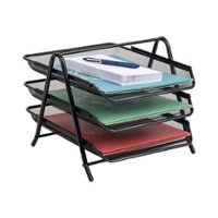 Mind Reader - Desk Organizer with 3 Sliding Trays - Black - Front_Zoom