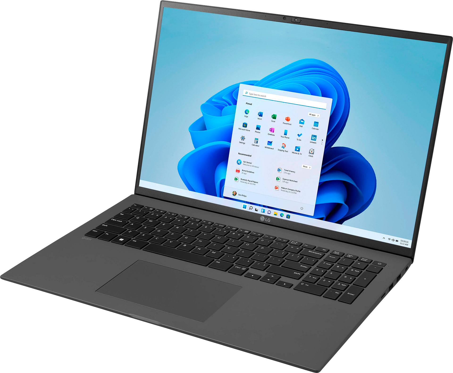Angle View: LG - gram 17” Ultra lightweight Laptop - Intel Evo Platform 12th Gen Intel Core i7 - 32GB RAM - 2TB NVMe SSD