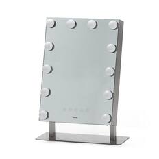 Angle. iHome - HOLLYWOOD PRO Vanity Stereo Speaker with Bluetooth, Speakerphone, USB Charging and Removable 10x Detail Mirror - Silver/Nickel.