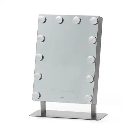 Angle. iHome - HOLLYWOOD PRO Vanity Stereo Speaker with Bluetooth, Speakerphone, USB Charging and Removable 10x Detail Mirror - Silver/Nickel.