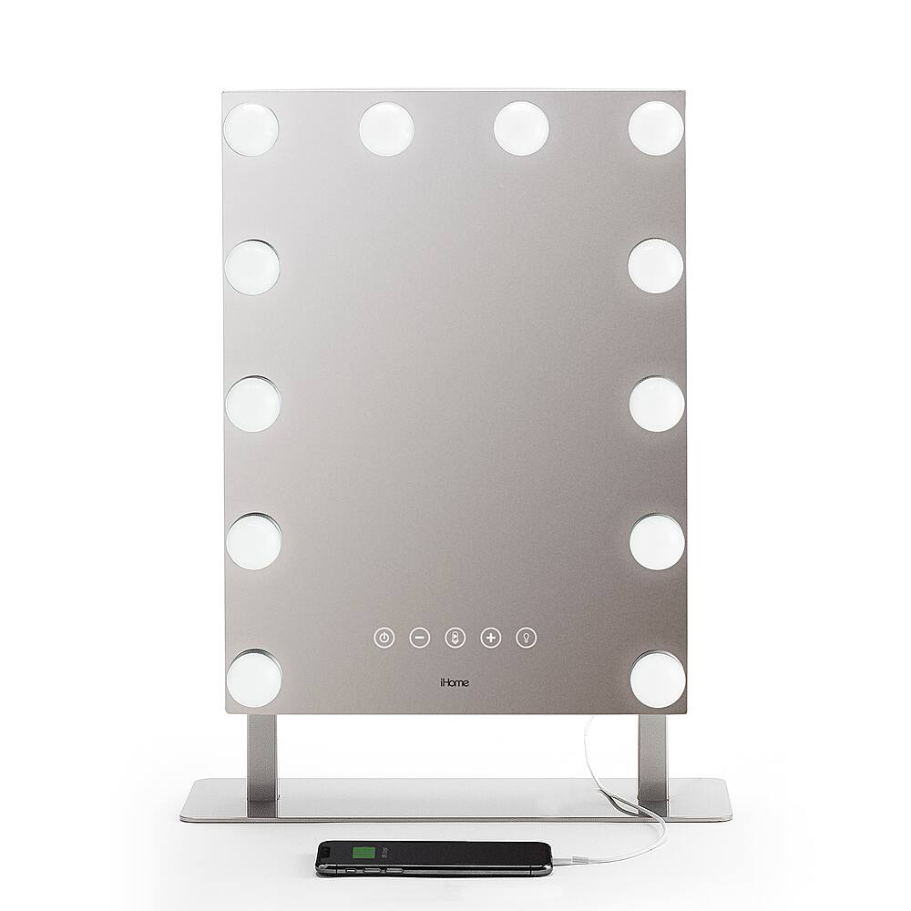 Alt View 1. iHome - HOLLYWOOD PRO Vanity Stereo Speaker with Bluetooth, Speakerphone, USB Charging and Removable 10x Detail Mirror - Silver/Nickel.