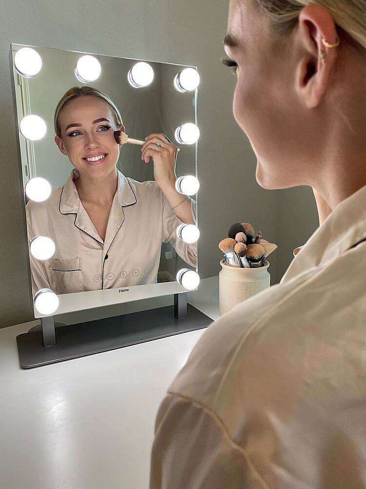 Alt View 20. iHome - HOLLYWOOD PRO Vanity Stereo Speaker with Bluetooth, Speakerphone, USB Charging and Removable 10x Detail Mirror - Silver/Nickel.