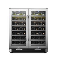 LanboPro - 62 Bottle Dual Zone Freestanding/Under Counter Wine Fridge with French Doors - Black - Front_Zoom