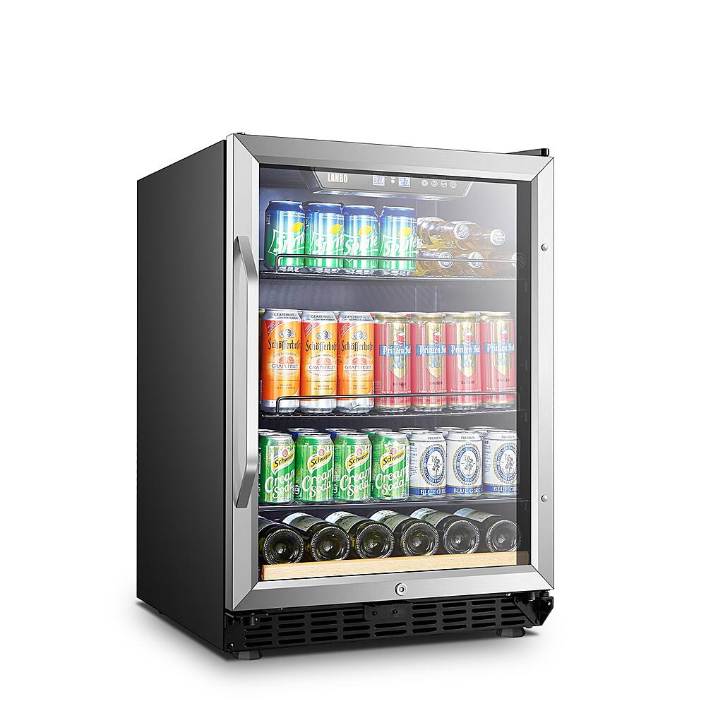 Left View: Lanbo - Built-In Refrigeration 110 Cans (12 oz.) Convertible Beverage Refrigerator with Wine Storage - Black