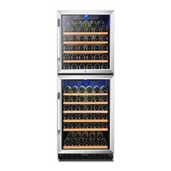 Lanbo - Freestanding/Built-In 24 Inch 133 Bottle Dual Zone Wine Fridge with Smooth Rolling Shelves and 2 Independent Zones - Black - Front_Zoom