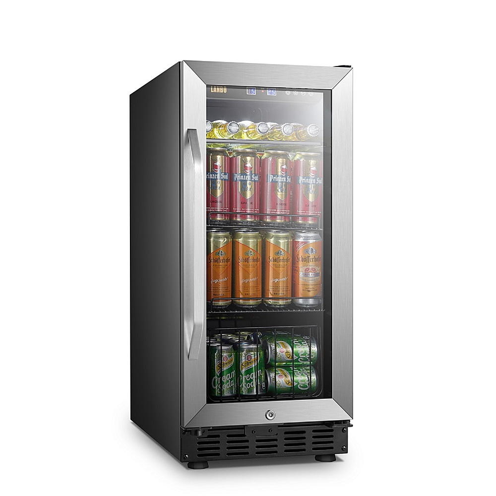 Left View: NewAir - Spectrum 85-Can Freestanding Beverage Cooler with HexaColor Pattern - Black