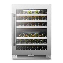 LanboPro - 24 in. 44 Bottle Seamless Stainless Steel Dual Zone Wine Refrigerator with Digital Touch Control and Stable Shelves - Black - Front_Zoom