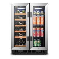 Lanbo - 24 Inch width 18 Bottle 55 Can Dual Zone Combo Wine and Beverage Cooler with Didital Touch Controls - Black - Front_Zoom