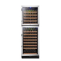 Lanbo - 24 Inch 152 Bottle Dual Zone Freestanding/Built-In Wine Fridge with LED Interior Light and Removable Beech Wood Shelves - Black - Front_Zoom