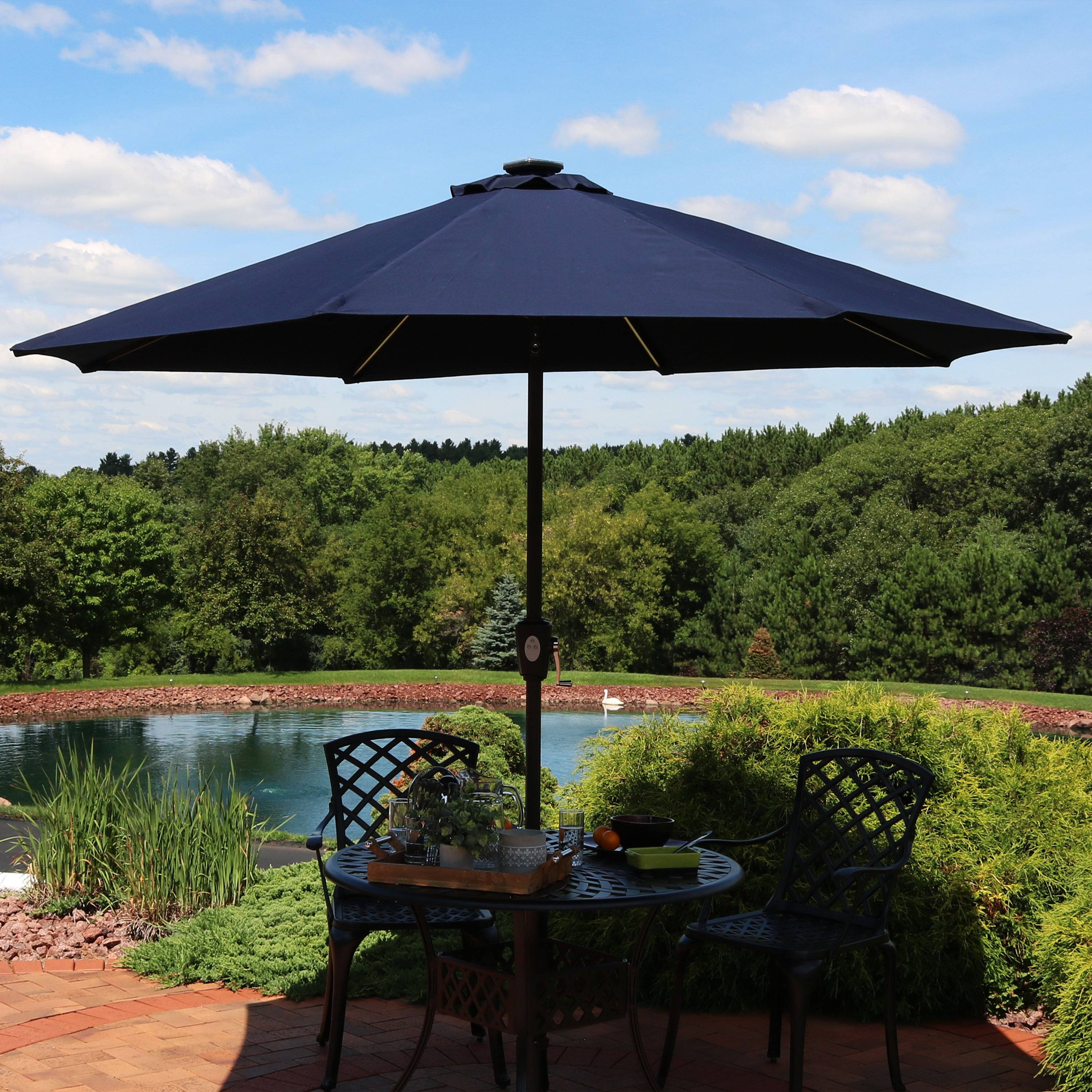 Alt View 5. Sunnydaze - 9 ft Solar Sunbrella Patio Umbrella with Tilt - Navy Blue.