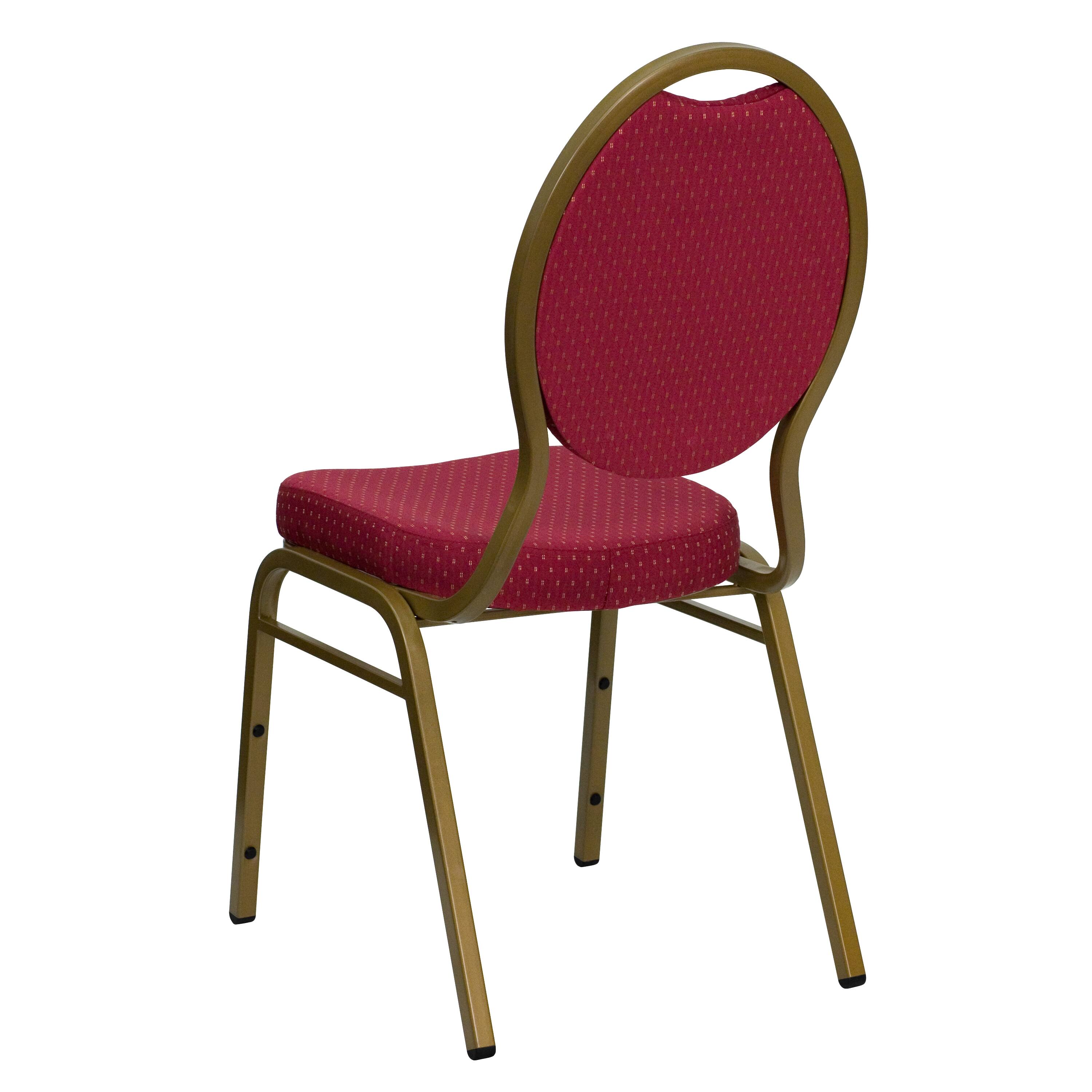 Alt View 5. Emma + Oliver - Teardrop Back Stacking Banquet Dining Chair - Burgundy Patterned Fabric/Gold Frame.